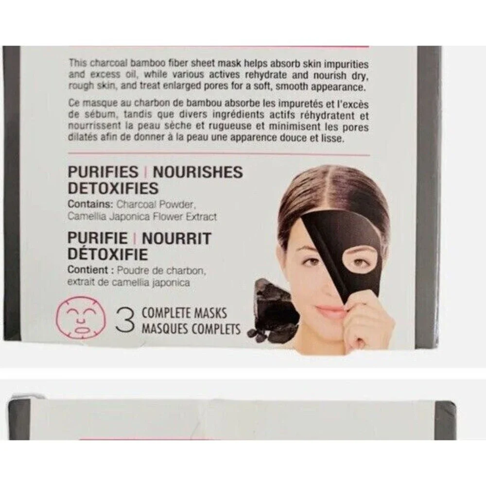 Masque Bar Charcoal Sheet Mask 3 Pack Bamboo Fiber Detox Pore Care Skincare NEW